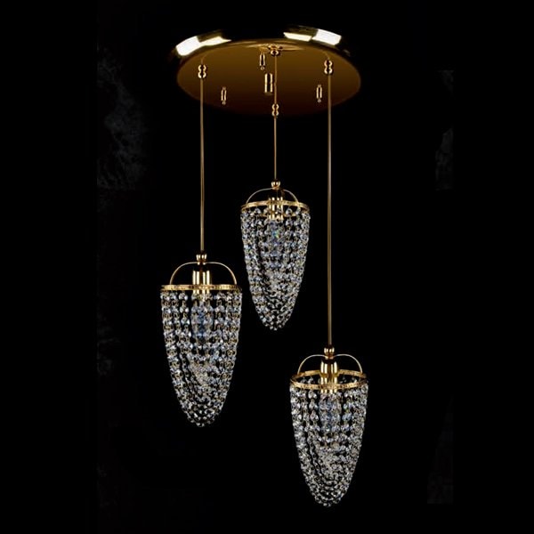 【ART GLASS】クリスタルペンダントシーリングシャンデリア「SMALL GAME」3灯（W370×H280-1030mm）