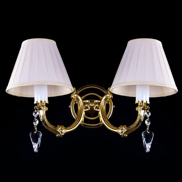 【ART GLASS】真鍮製クリスタルシェードブラケット「BONNIE」2灯(W390×H250mm)