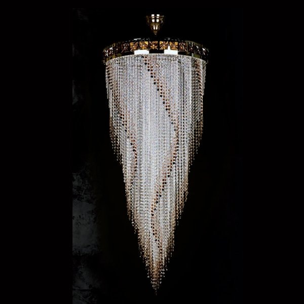 【ART GLASS】クリスタルライン・ラインシャンデリア「FLAME」12灯(W700×H1600mm)