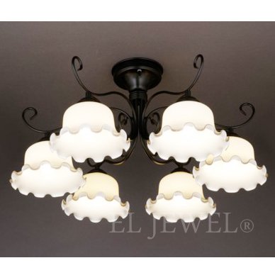 イタリア製ガラスシェードシーリングシャンデリア LED 6灯(W690×H300mm)