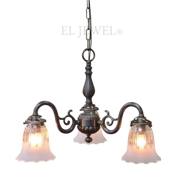 <b>【LAMPS】</b>アンティーク調ガラスシェードシャンデリア 3灯(W440×D440×H340mm)