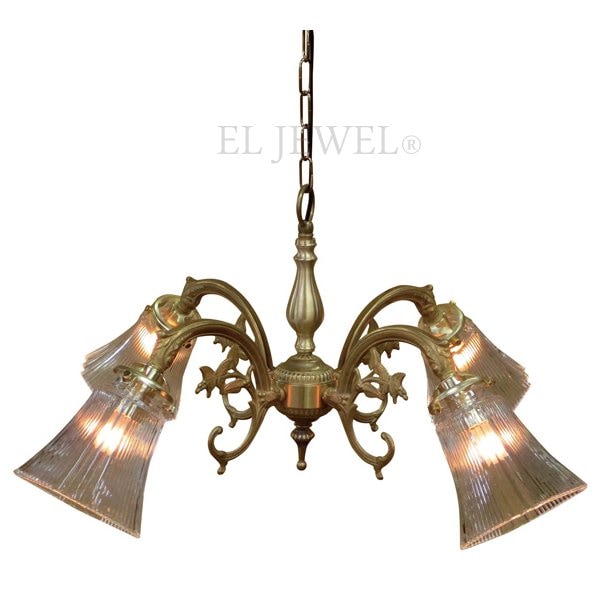 【廃番決定品】<b>【LAMPS】</b>アンティーク調ガラスシェードシャンデリア 4灯(W670×D670×H300mm)