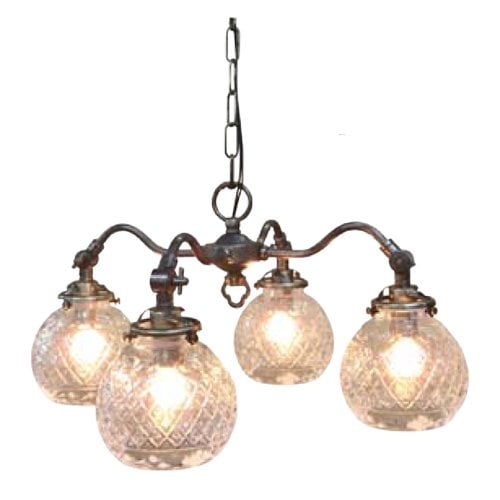 <b>【LAMPS】</b>アンティーク調ガラスシェードシャンデリア 4灯(W445×D445×H245mm)