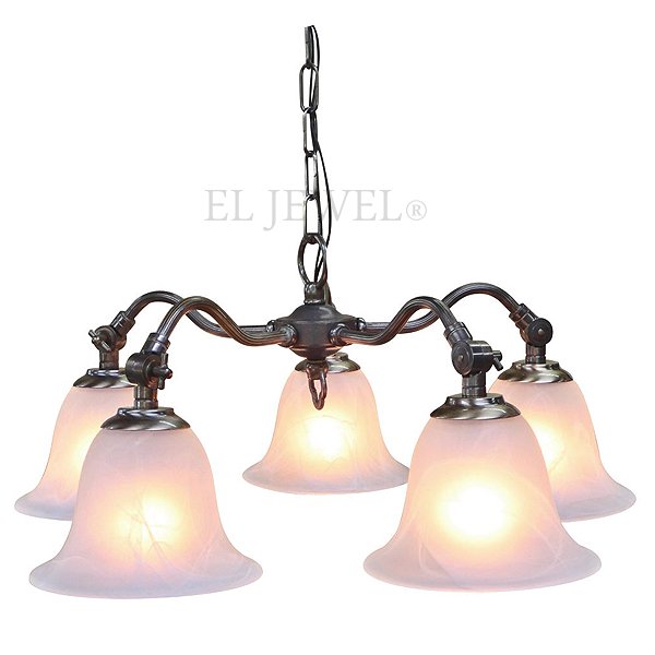 <b>【LAMPS】</b>アンティーク調ガラスシェードシャンデリア 5灯(W500×D500×H210mm)