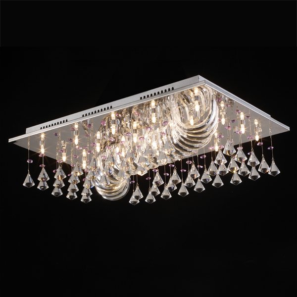 【LA LUCE】デザインクリスタルシーリングシャンデリア 23灯 LED クローム(600×400×H150mm)