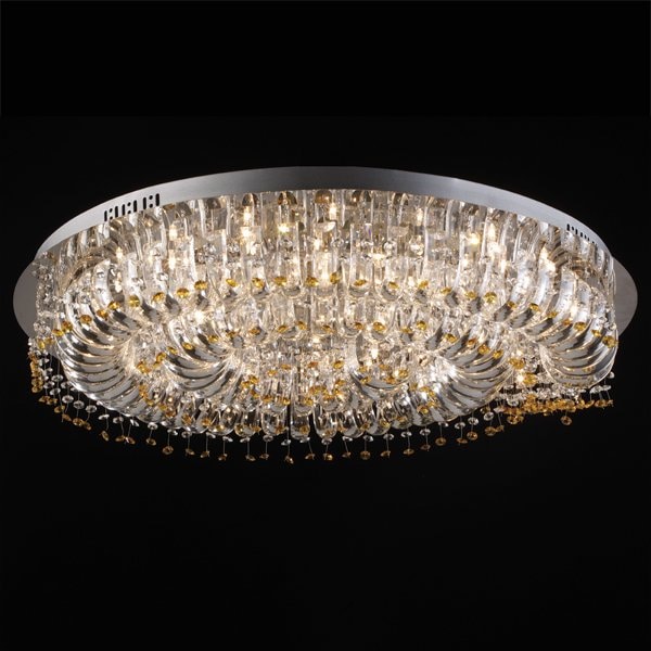 【LA LUCE】デザインクリスタルシーリングシャンデリア 32灯 クローム(φ800×H150mm)