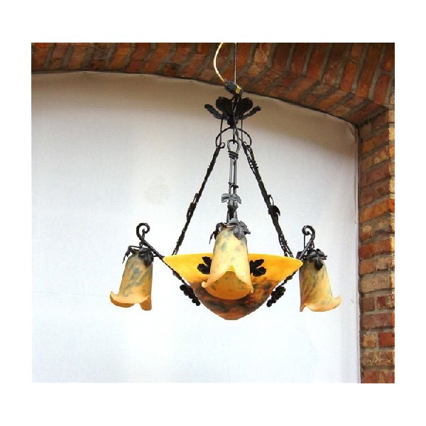 TIEF】フランス製アールヌーボー様式シェードシャンデリア 4灯(H600mm