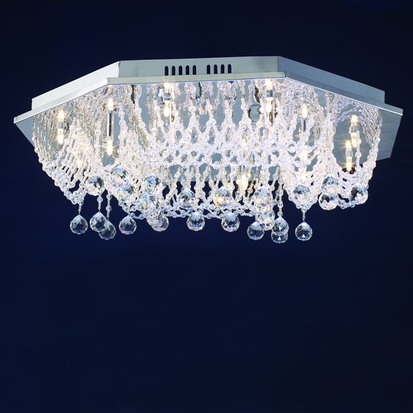 【LA LUCE】デザインクリスタルシーリングシャンデリア 20灯 クローム(φ800×H180mm)