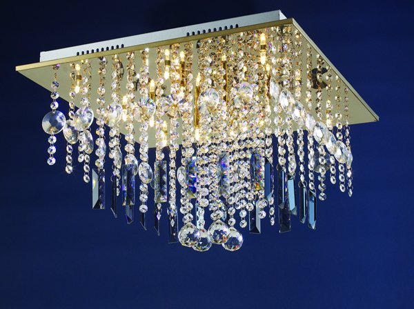 【LA LUCE】デザインクリスタルシーリングシャンデリア 16灯 クローム(520×520×H250mm)