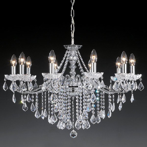 【LA LUCE】クリスタルシャンデリア 10灯 クローム(W800×H550mm)