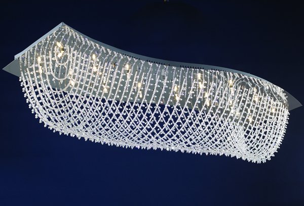 【LA LUCE】デザインクリスタルシーリングシャンデリア 16灯 クローム(1200×350×H280mm)