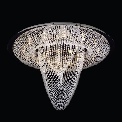 【LA LUCE】デザインクリスタルシーリングシャンデリア 25灯 クローム(φ860×H500mm)