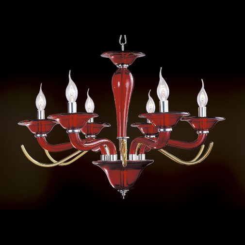 【LA LUCE】デザインシャンデリア 6灯 レッド(φ680×H500mm)