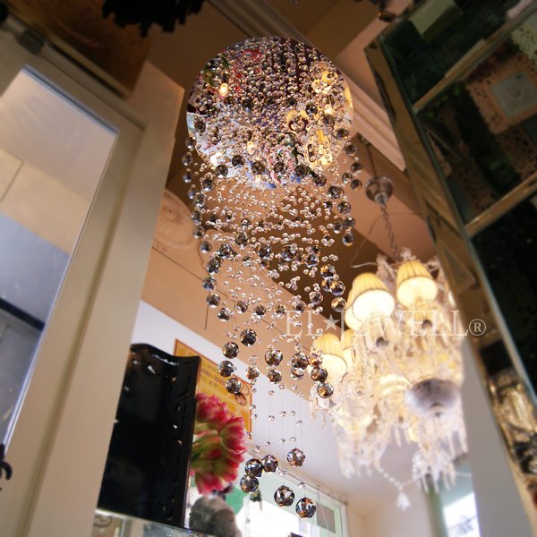 【LA LUCE】ワイヤーアート・クリスタルシーリングシャンデリア 9灯 ブラック(φ680×H2000mm)