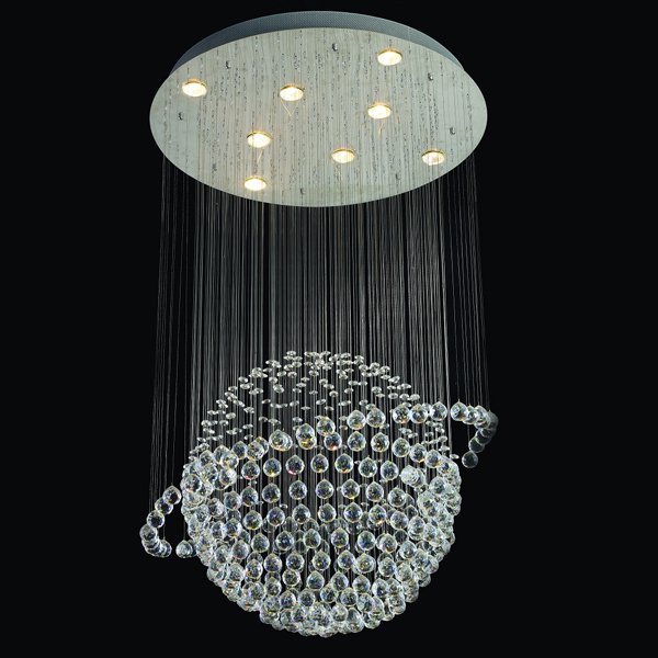 【LA LUCE】ワイヤーアート・クリスタルシーリングシャンデリア 9灯 クローム φ660×H800mm)