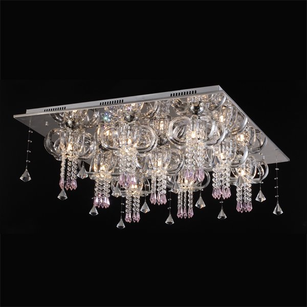 【LA LUCE】デザインクリスタルシーリングシャンデリア 9灯 クローム(840×840×H300mm)