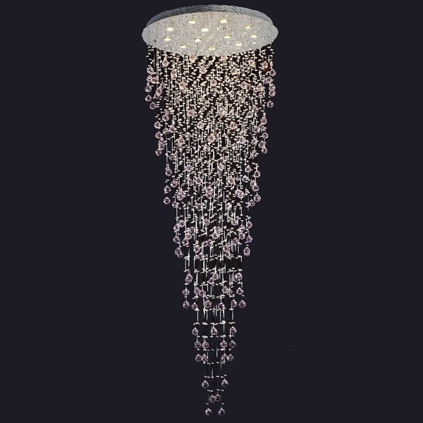 【LA LUCE】ワイヤーアート・クリスタルシーリングシャンデリア 12灯 クローム(φ860×H2500mm)