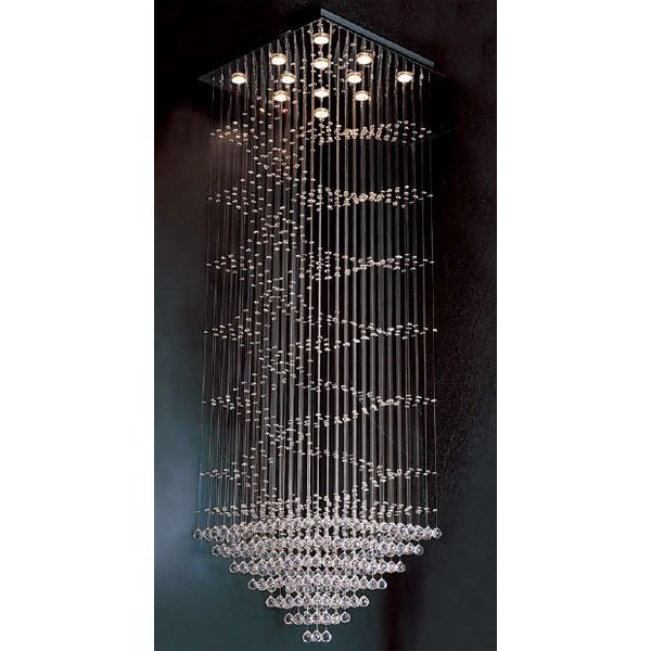 【LA LUCE】ワイヤーアート・クリスタルシーリングシャンデリア 12灯 クローム(600×600×H1900mm)