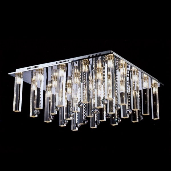 【LA LUCE】デザインクリスタルシーリングシャンデリア 25灯 クローム(W800×D800×H300mm)※要お見積もり