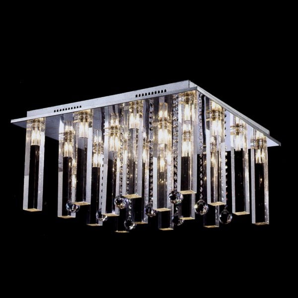 【LA LUCE】デザインクリスタルシーリングシャンデリア 16灯 クローム(W600×D600×H300mm)※要お見積もり