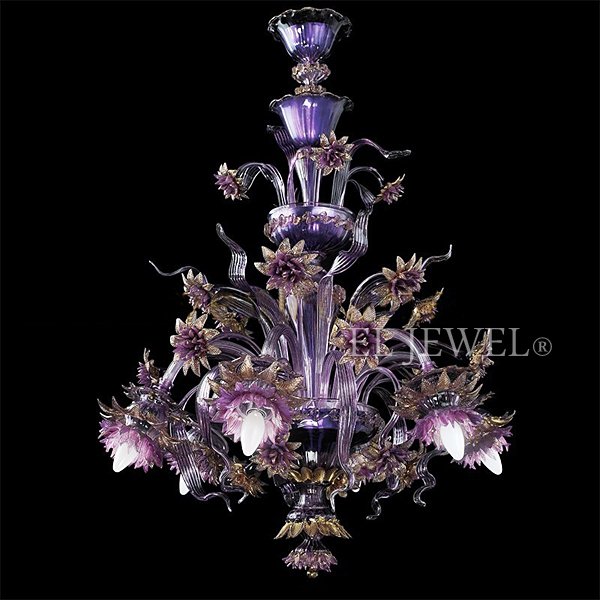 【VENICE ARTE】ヴェネチアンシャンデリア「Purple Flowers」 6灯 (φ800×H850mm)