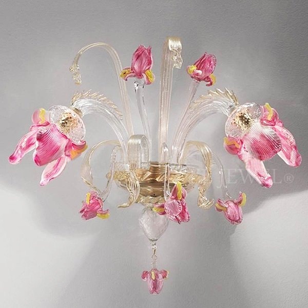 【VENICE ARTE】ヴェネチアンブラケット「Iris rosa canaletto」2灯(W450×H300mm)