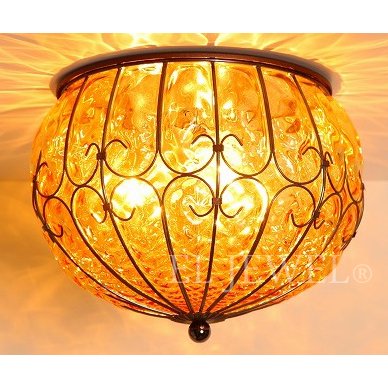 ヴェネチアンガラス・シーリングシャンデリア 3灯 アンバー(φ300×H220mm)