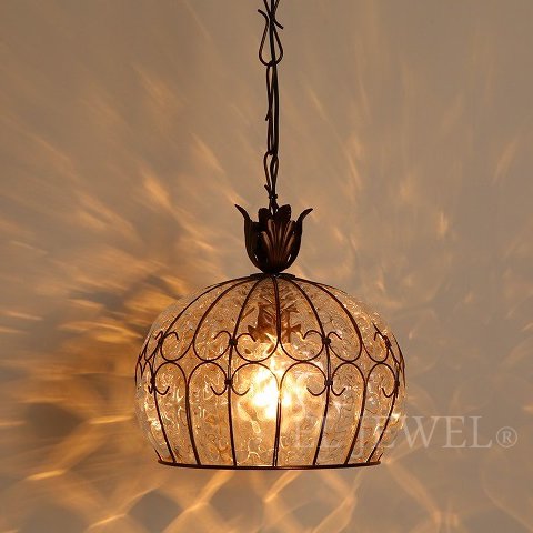 ヴェネチアンガラス・ペンダントシャンデリア 1灯 クリア(φ300×H280mm)