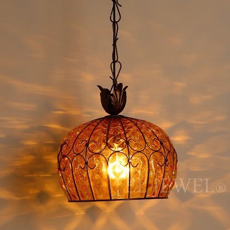 ヴェネチアンガラス・ペンダントシャンデリア 1灯 アンバー(φ300×H280mm)