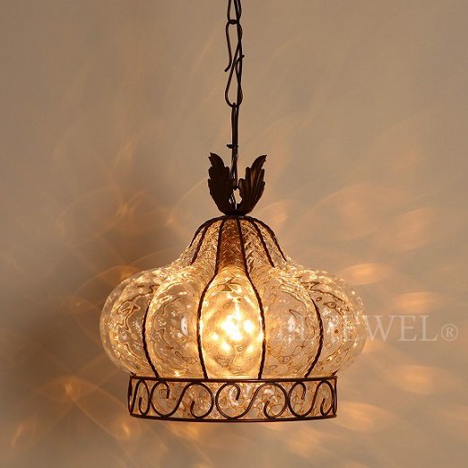 ヴェネチアンガラス・ペンダントシャンデリア 1灯 クリア(φ300×H300mm)