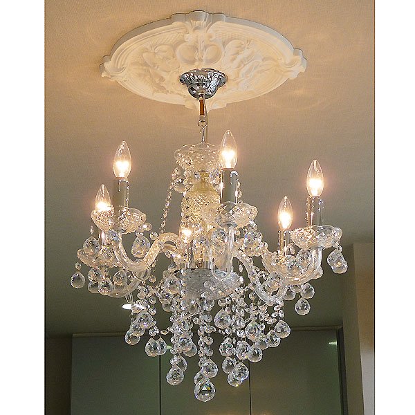 【LA LUCE】アスフールクリスタルシャンデリア 6灯 ボール型(W550×H530mm)