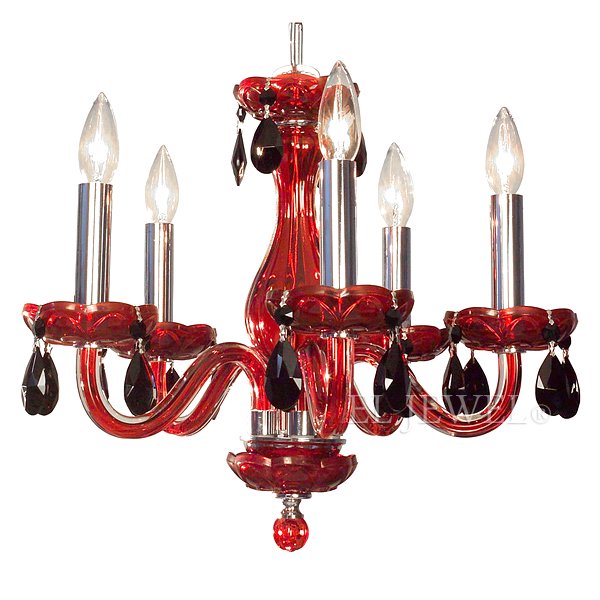 【CLT】アメリカ・クリスタル・カラーシャンデリア『Monaco』5灯 レッド×ブラック(W430×H410mm)*