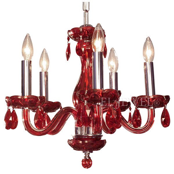 【CLT】アメリカ・クリスタル・カラーシャンデリア『Monaco』5灯 レッド×レッド(W430×H410mm)*