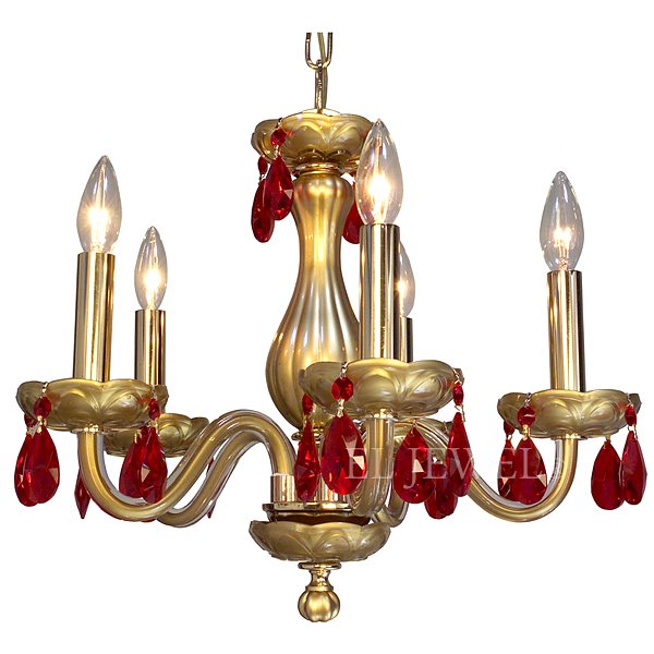 【CLT】アメリカ・クリスタル・カラーシャンデリア『Monaco』5灯 ゴールド×レッド(W430×H410mm)*