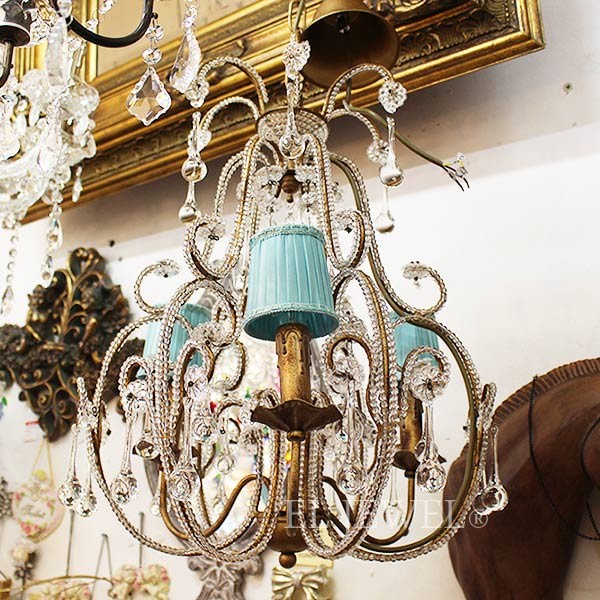 【廃番】【BAROQUE】オランダ製アンティーク調シェードシャンデリア ゴールド 3灯(φ400mm)