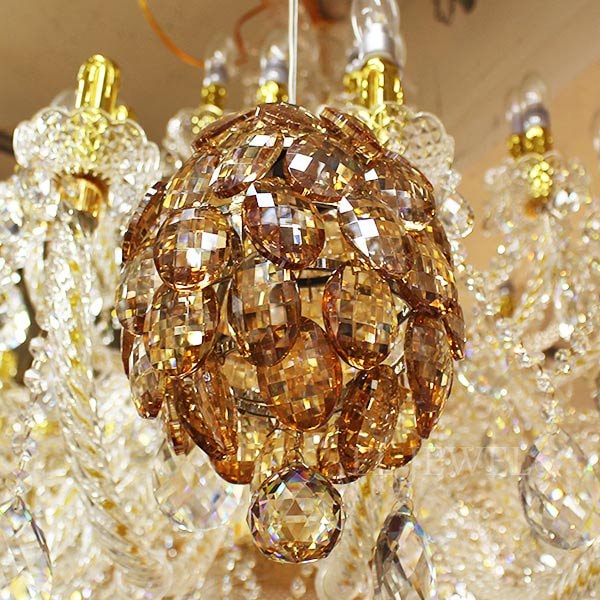 【1台在庫有！】 デザインペンダントシャンデリア 1灯 オレンジ系(φ120×H200mm)