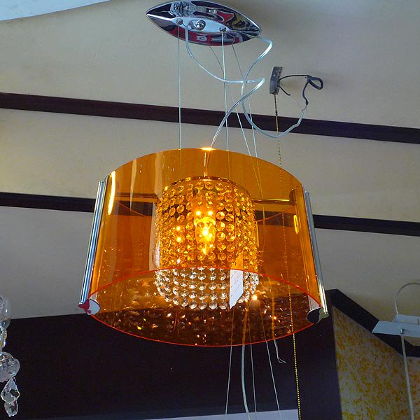 <B>【ALABASTER】</B>デザインクリスタルシャンデリア1灯 アクリルシェード(W400×H250mm)