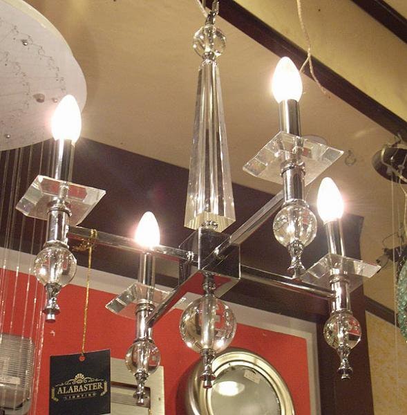 【ALABASTER】デザインシャンデリア 4灯 クローム(W400×H550mm)