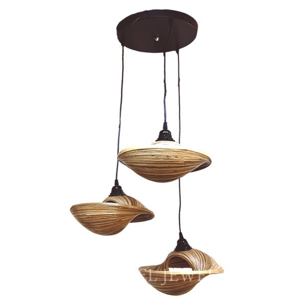 【1台在庫有！】【ALABASTER】デザイン照明 竹製シェードペンダントライト 3灯（H1200mm）