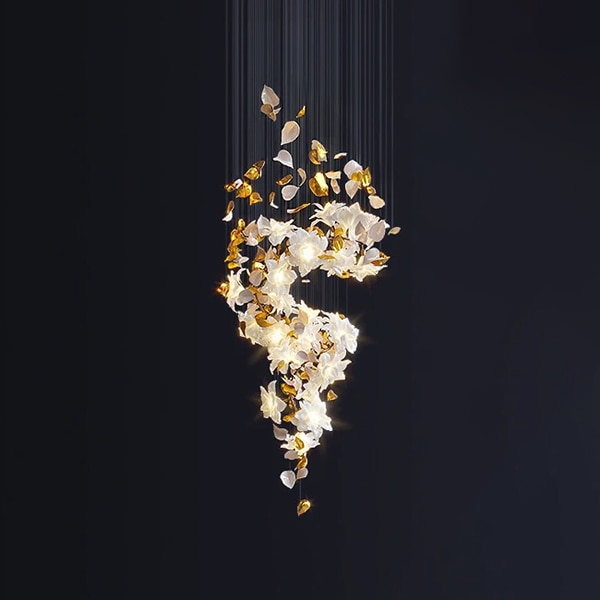 フラワーデザイン ペンダントライト LASHA】フラワーデザインペンダントライト ホワイト 2灯（W400mm