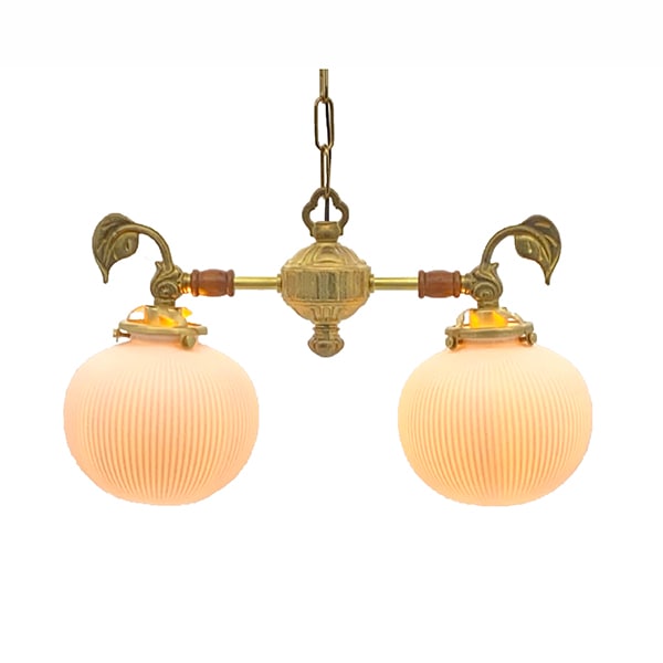 【LAMPS】ガラスボールシェード ペンダントランプ 2灯（W370×H720×D140mm）