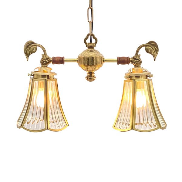 【LAMPS】ガラスシェード ペンダントランプ 2灯（W380×H735×D135mm）