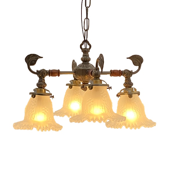 【LAMPS】ガラスシェード ペンダントランプ 4灯（W410×H750×D375mm）