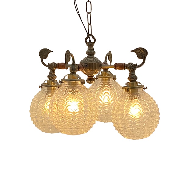 【LAMPS】ガラスボールシェード ペンダントランプ 4灯（W400×H810×D370mm）