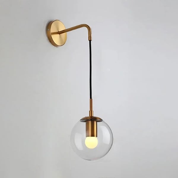 【リーズナブル】デザイン照明　ガラスボールシェードウォールランプ　1灯　ゴールド・ブラック（Φ150×W240×H580mm）