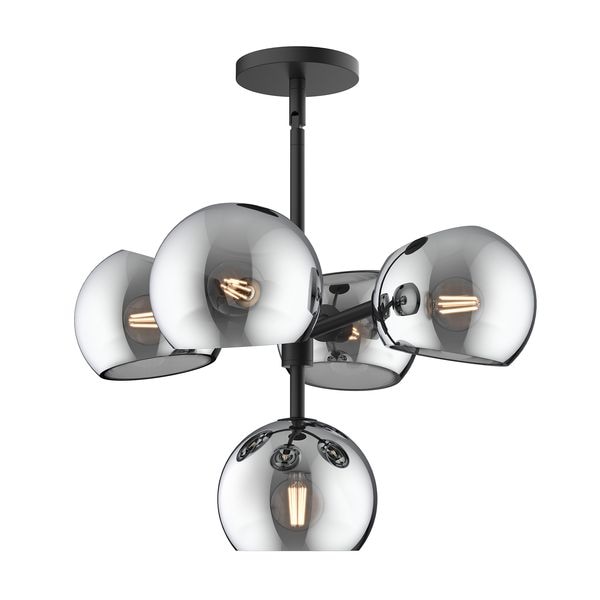 【Alora】アメリカ  デザイン照明 「Willow」 5灯 マットブラック/スモークガラス（W458×H296mm）