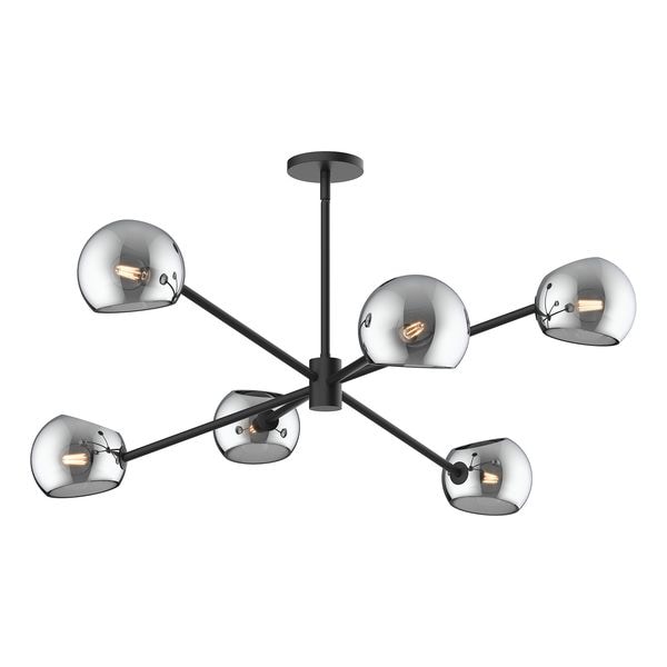 【Alora】アメリカ  デザイン照明 「Willow」 6灯 マットブラック/スモークガラス（W940×H331mm）