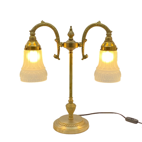 <b>【LAMPS】</b>ガラスシェード テーブルランプ 2灯（W410×D150×H450mm）