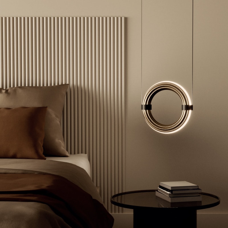 【aromas】 スペイン・インテリア照明「ELLI」ペンダントライト ブラック／ゴールド (φ300×D58mm)