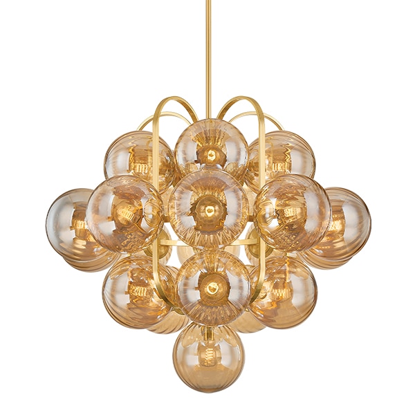 【CORBETT】アメリカ・ブロンズガラスシェード バブルシャンデリア「Cronus」21灯 ゴールド（W1130×H1074mm）